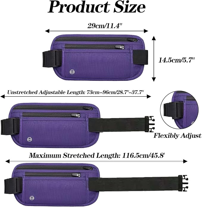 Purple Hidden Money Belt for Travel for Men, Waist Wallet Anti Theft, RFID Passport Holder For Travel Men Or Women, Money Pouch, RFID Passport Holder - Image 2