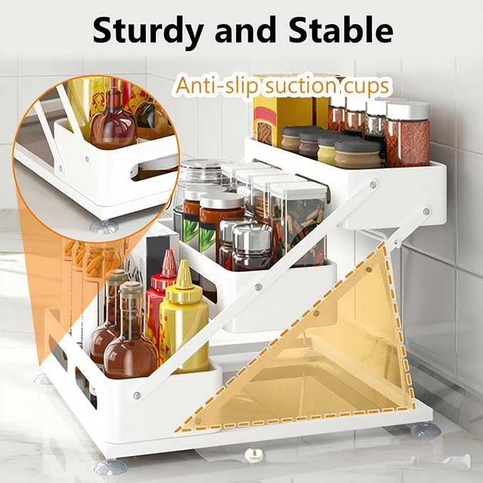 Ceetug 3 Tier Foldable Spice Rack, White | Iron, For Countertop, Kitchen Seasoning Organizer, For Cabinet - Image 3