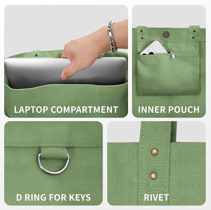 HOMESPON Large Canvas Tote Bag, Magnetic Work Laptop Pack for Women | Everything Bag, Multi Pockets, Internal Laptop Sleeve - Image 6