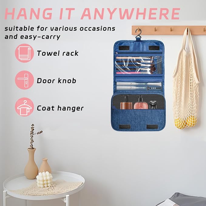 Toiletry Bag Travel Bag with Hanging Hook for Women Men,Navy Blue | Waterproof Small Capacity Hanging Multifunctional Makeup Bag for Toiletries, Portable Cosmetic Bag Travel Organizer - Image 5