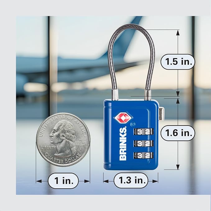Brinks TSA Accepted Indicator Luggage Lock, Blue - Resettable 3-Dial Combination, 1.5 inch Long Cable Shackle, New More Secure TSA008 Key, 4 Pack - Image 5