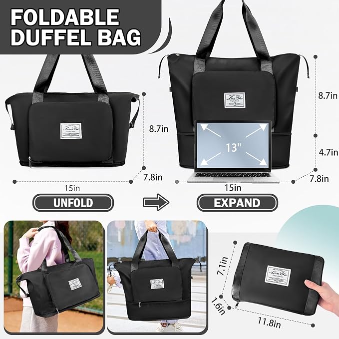 Ranslen Large Capacity Folding Travel Bag,Expansion Travel Duffel Bag with Dry and Wet Separation Portable Travel Duffel Bag - Image 3
