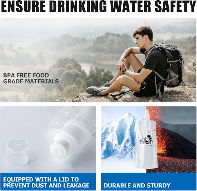 Ancable 17oz Collapsible Water Bottles, 3-Pack Reusable Travel Foldable Water Bottles for Hiking Camping Running Bike, BPA-Free Water Bottle, White - Image 6