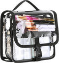 Clear Toiletry Bag with TSA Liquids Travel Bag, Hanging Travel Transparent Makeup Cosmetic Organizer, Waterproof Carry On Airline 3-1-1 Compliant Bag Quart Sized Luggage Pouch (Black-Clear) by HAOGUAGUA