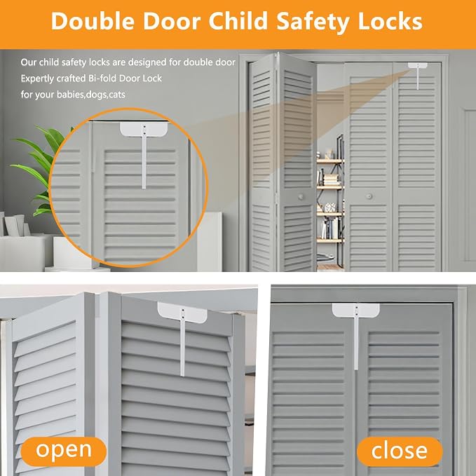 Adjustable Metal Bi-fold Door Lock, Keep Safety, White, 1 Pack | Bifold Door Lock Kit for 0.6-2 Inch Thick Doors, Protection Child and Pet Proof Bi-fold Door Lock for Closet Cabinet Pantry - Image 2