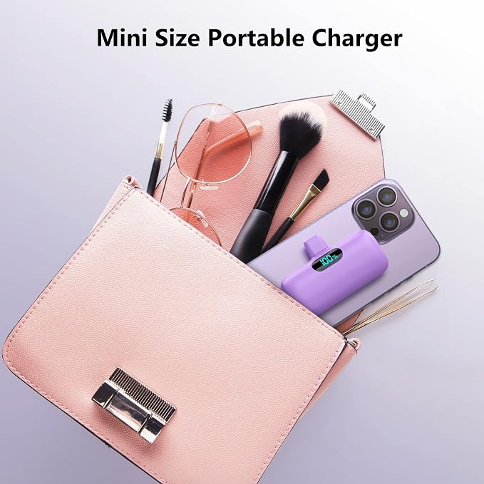 [2-Pack] Mini Portable Charger 5000mAh Power Bank,3A PD USB C Cell Phone Portable Power, LCD Display Battery Pack Compatible with iPhone 17/17 Air/16/16 pro/15/15 pro Max/Android/Samsung/Moto/LG etc - Image 5