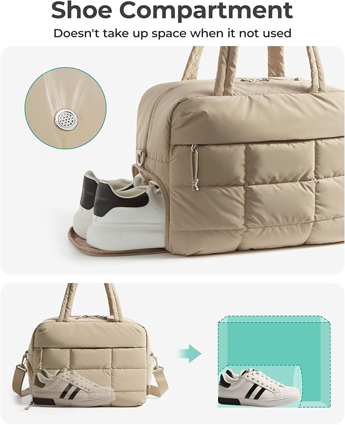 BAGSMART Gym Bag for Women, Carry on Travel Duffel Bag, Water-resistant Weekender with Shoe Compartment for Gym Travel Work, Chocolate, Medium - Image 2