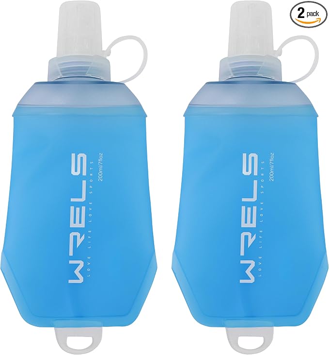 WRELS 200ml/350ml/500ml Collapsible Soft Flask,BPA Free Folding Soft Water Bottle with Hanging Ring,Lightweight TPU Hydration Flask for Running Marathon Cycling Hiking(200ml-2 Packs) by WRELS