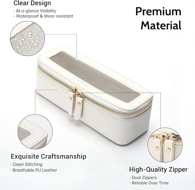 Aveniee Clear Makeup Brush Bag,Slim Cosmetic Brush Holder,Small Toiletry Bag Mini Travel Case for Women,Thin Make up Bags with Dual Zipper,Cute Travel Essentials Organizer,White - Image 5