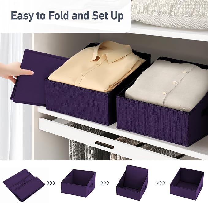 DIMJ Closet Storage Bins 6 Pack - Fabric Storage Baskets for Shelves, Collapsible Clothes Organizer, Trapezoid Shelf Organization Storage Cubes for Purse, Toys, Books, Towel, Clothes, Purple - Image 3