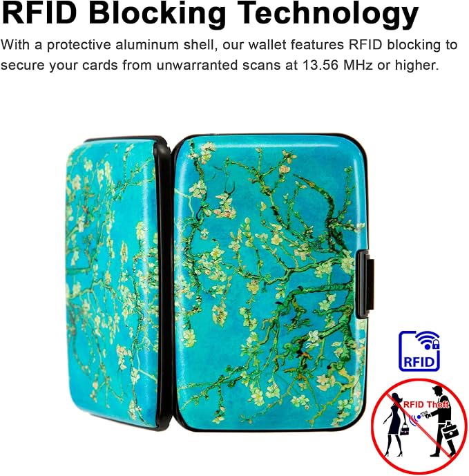Credit Card Holder, Metal Card Wallet RFID Blocking Mini Slim Aluminum Business Hard Card Case for Women Men (Vincent van Gogh Almond Blossoms) - Image 3