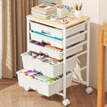 Goovilla Rolling Cart with 5 Drawers for Craft, Art, Dorm, Office, White | Utility Cart Organizer With 5 Removable Drawers and Wooden Tabletop, Lockable Rolling Storage Organizer for Classroom, Home by Goovilla