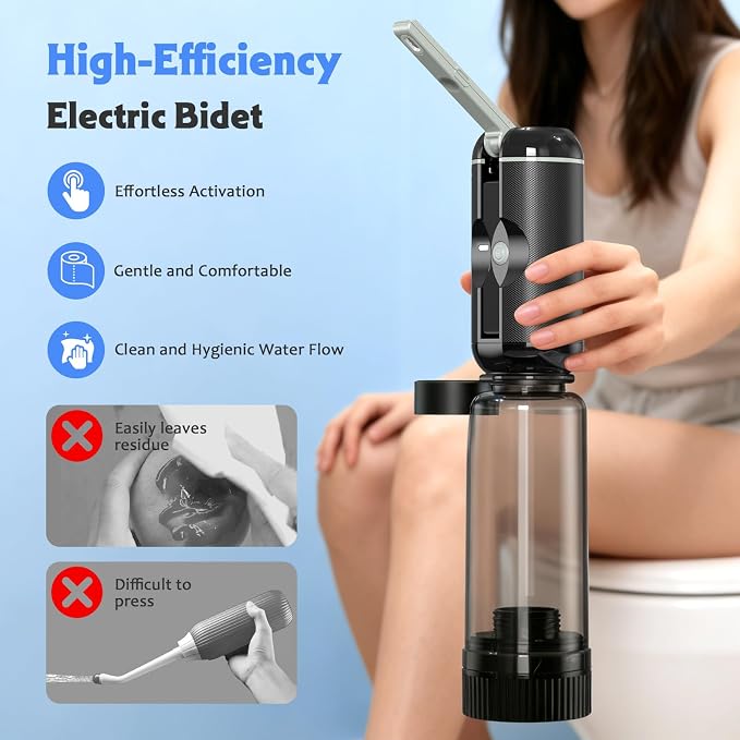 Portable Bidet for Travel,Rechargeable Waterproof Sprayer,Black-storage Set | Portable Rechargeable Travel Bidet Sprayer Fits Various Water Bottles, Waterproof High Pressure Handheld for Personal Hygiene - Image 2