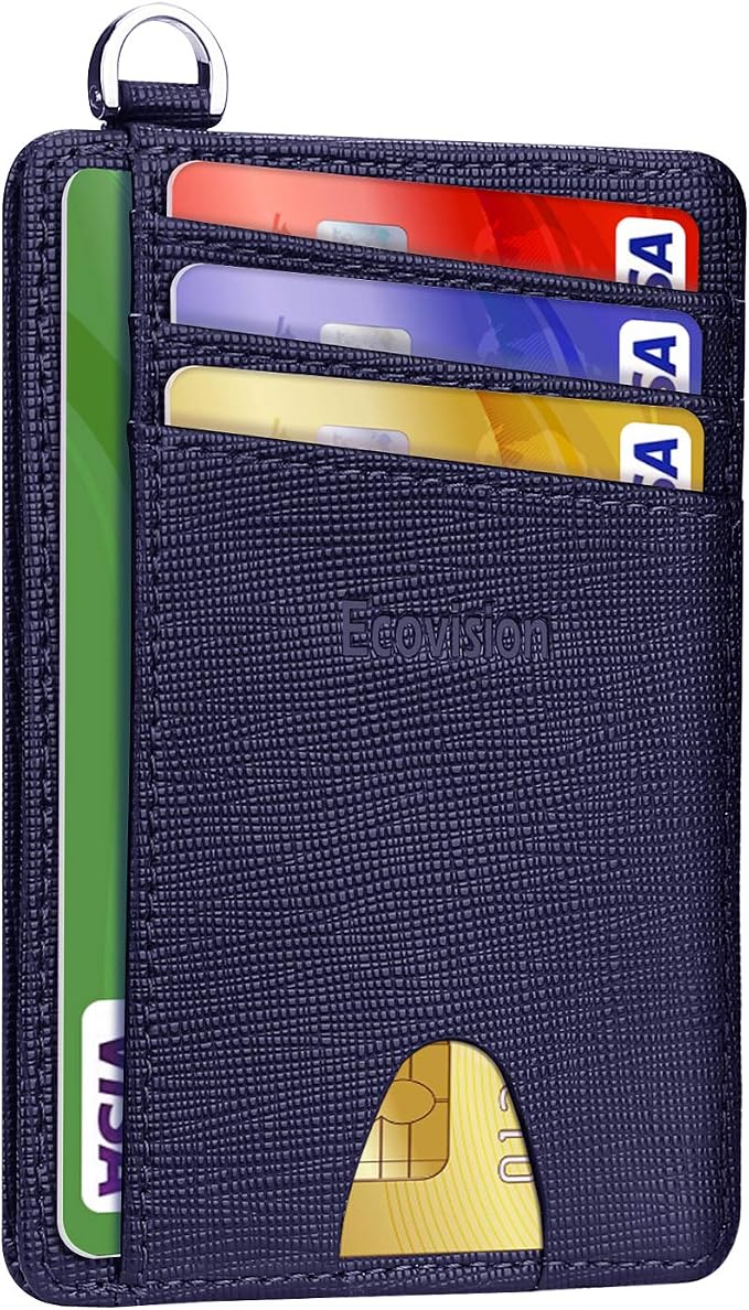 Slim Minimalist Front Pocket Wallet, RFID Blocking Credit Card Holder Wallet with Detachable D-Shackle for Men Women by Ecovision