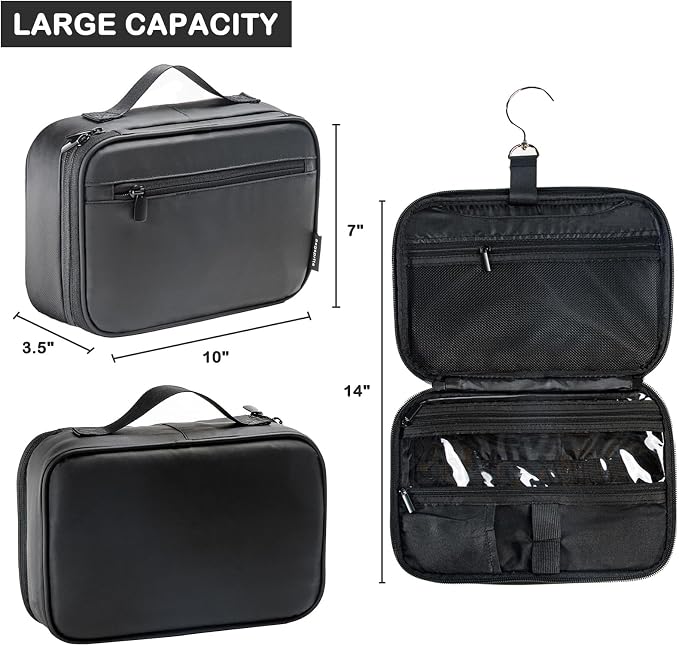 BAGSPRITE Large Hanging Toiletry Bag for Men and Women - Water-Resistant Travel Toiletry Bag - Makeup Cosmetic Bag Travel Organizer for Accessories, Shampoo, Full-size Container - Image 2