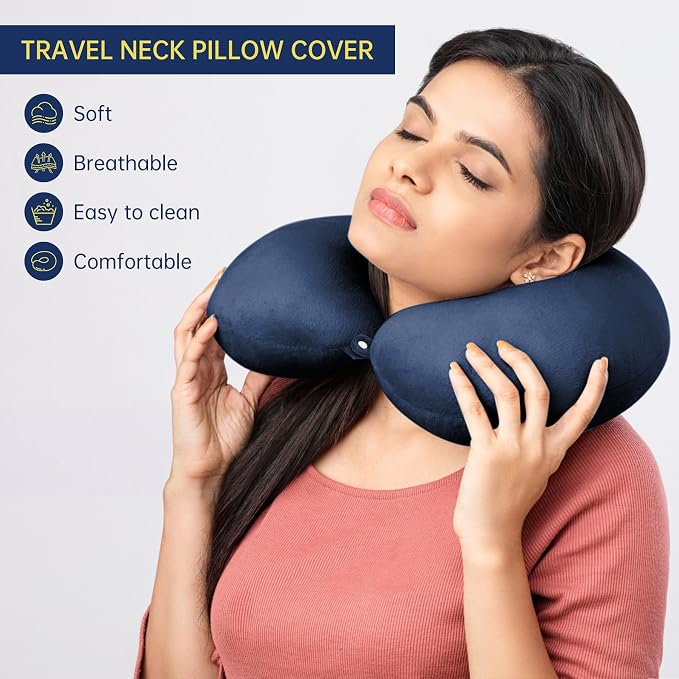 2 Packs Travel Neck Pillow Cover, Reusable U Shaped Neck Pillow Washable Soft Smooth Airplane Pillow Cover (Only Pillow Covers,No Filler) - Image 7