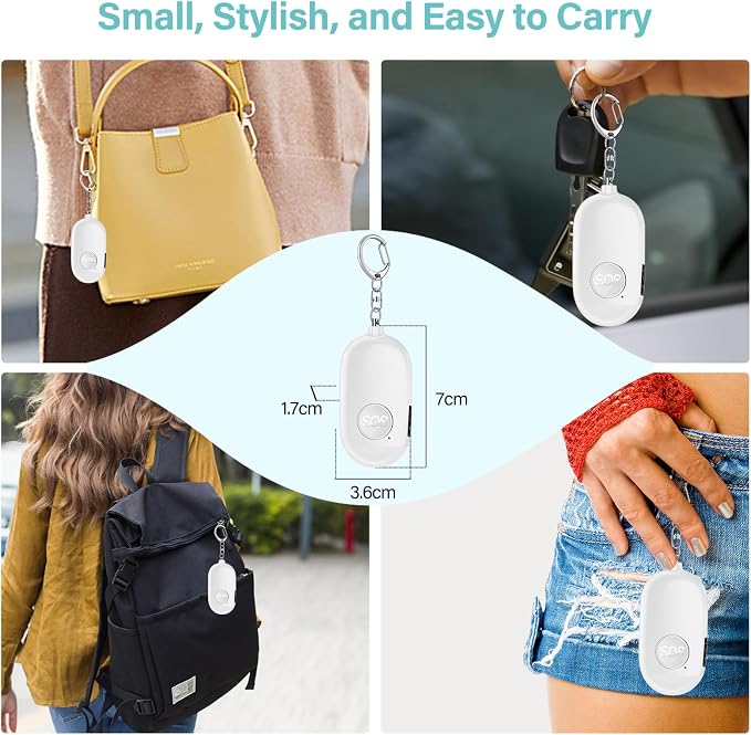 Hion Personal Safety Alarm for Women, 2 Pack Rechargeable 130dB Self Defense Alarm Keychain with LED Flashlight, Emergency Safe Sound Security for Children Elderly College Girls, Black+White - Image 8