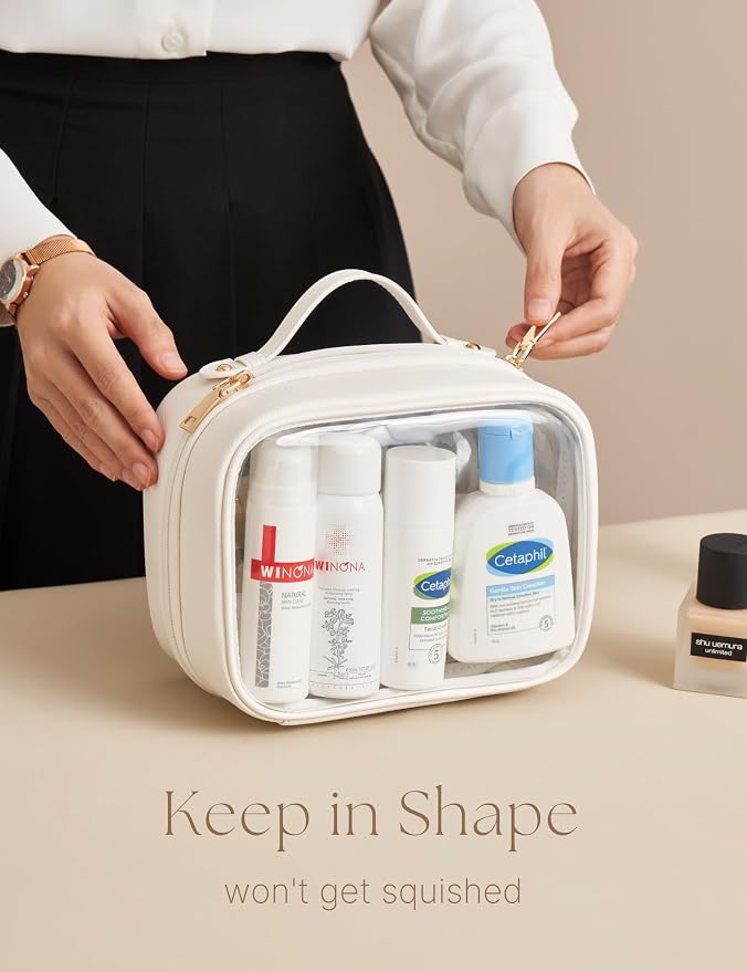 Clear Cosmetic Bag Double Layer Travel Toiletry Bag Clear Makeup Bag Case with 4 Compartments, Transparent Travel Bag for Toiletries, Large Toiletry Bag for Women Cosmetic Case (White, Small) - Image 8