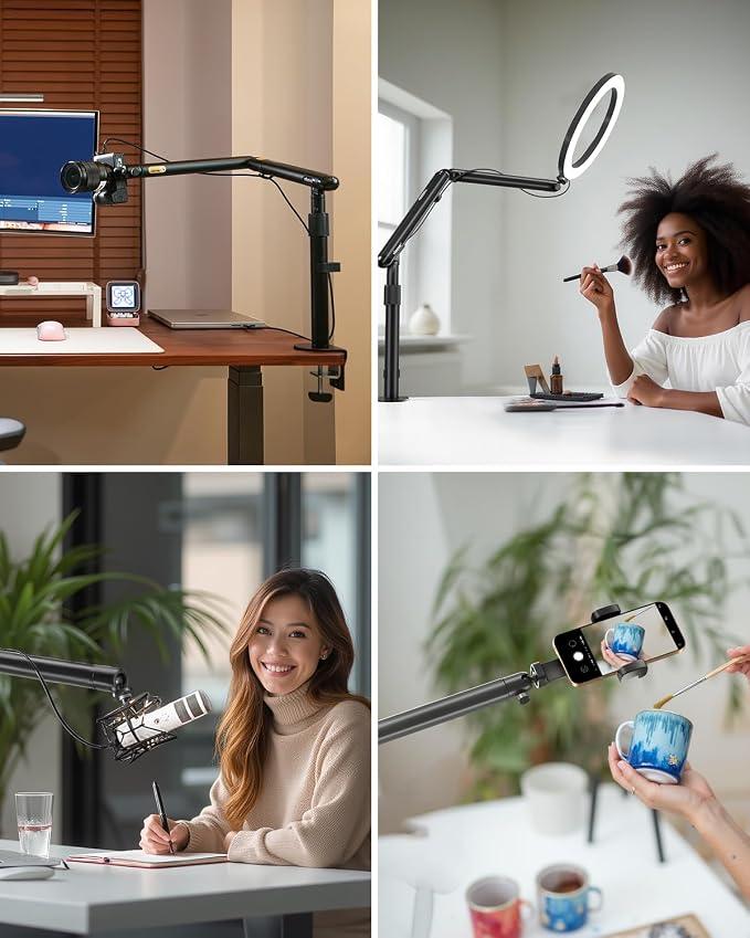 Viozon Overhead Camera Mount, Overhead Phone Stand, Flexible Aluminum Alloy Spring Arm with 360° Ball Head,1/4"&3/8" Interface for DSLR Camera/Rrojector/Microphone/Ring Light/Webcam/Phone - Image 2