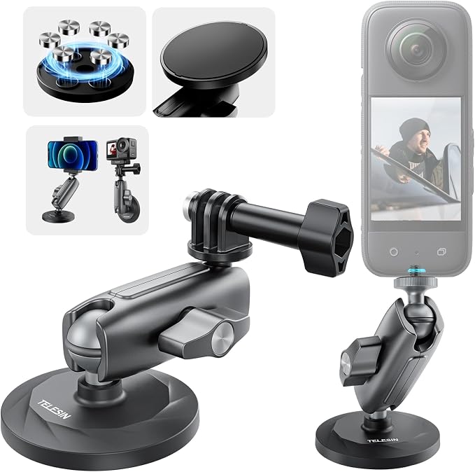 TELESIN 360 Magnetic Mount Magnet Metal Mounts for Go Pro Insta360 X4/X5 Accessory, Quick Release Car Holder Attachment for GoPro Max Hero 13 12 DJI Action 6 5 Pro OSMO 360 Nano Pocket 3 Accessories by telesin