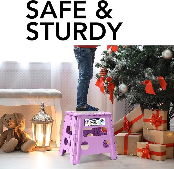 Delxo Folding Step Stool 13 Inch,300 Lbs Step Stool for Adults Purple | Foldable Step Stool 13",Non-Slip Foot Stools with Handle,Lightweight Collapsible stools for Kitchen,Bathroom,Bedroom,Garden - Image 3