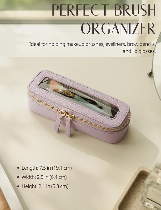 Clear Makeup Bag Travel Cosmetic Case Transparent Toiletry Bag with Zipper, Portable Make Up Organizer Traveling Compact Car Bag for Essentials, Purple, Slim - Image 5