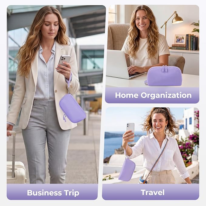 FYY Travel Cable Organizer - 8 Compartments, Lightweight, Water Repellent | With Wrist Strap, Portable Tech Pouch for Cord Charger, Travel and Business Trips Use, Soft Shell Nylon, Purple (Medium) - Image 7