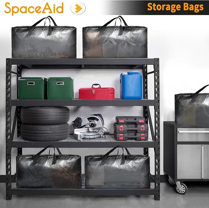 SpaceAid Heavy Duty Moving Bags, Extra Large Storage Totes W/Backpack Straps Strong Handles & Zippers, Alternative to Moving Boxes, Packing & Moving Supplies, Clear (8 Pack) - Image 3