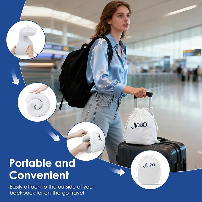 Travel Pillow Memory Foam Neck Support, Advanced Memory Foam Neck Pillow for Airplanes, Cars & Trains - Image 6