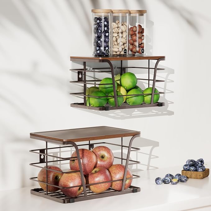 TIDIIABODE Extra Large 2 Pack Potato and Onion Storage Bins,Stackable Storage Pantry Organizers, Kitchen Storage Bins for Potato and Onion, Wall Mount Trash Bag Holder with Bamboo Top, Brown - Image 4