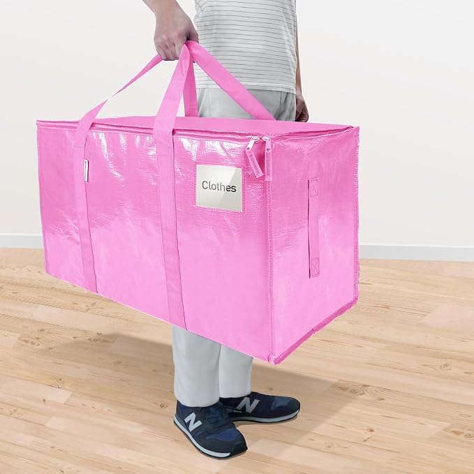 TICONN 2 Pack Extra Large Moving Bags Heavy Duty with Zippers & Carrying Handles, Durable Storage Bags Moving Boxes for Closet Organizers and Storage (2 Pack, Pink) - Image 2