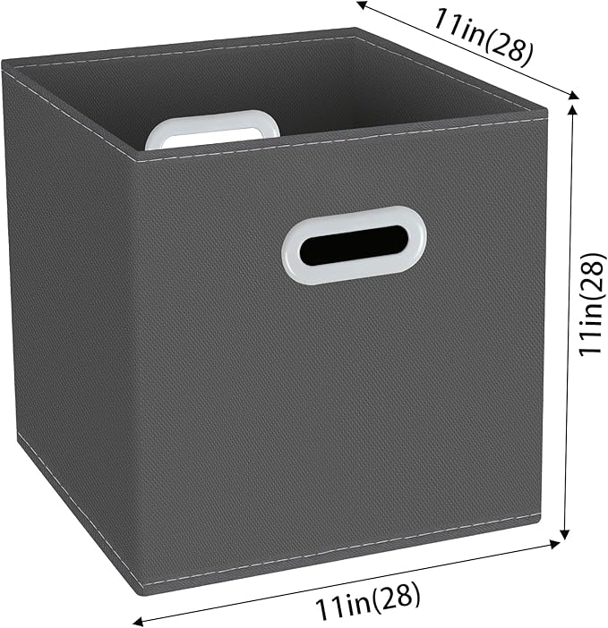 Yunkeeeper storage bins Cubes, Fabric Cube Organizer with Handle, Foldable Cube Bins for Cloth or Accessary Storage, 11x11x11, Set of 3,(Gray) - Image 2
