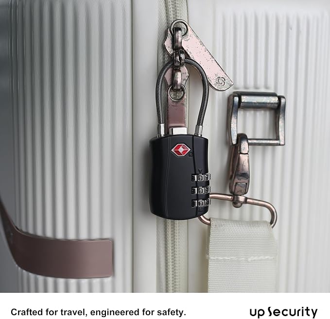 TSA Locks for Luggage, Small Padlock Combination with Cable, Luggage Locks TSA Approved, Combo Padlock with Code, for Travel Suitcase, Gym Locker, Gun Case, Backpack Zipper (Black+Black) - Image 7