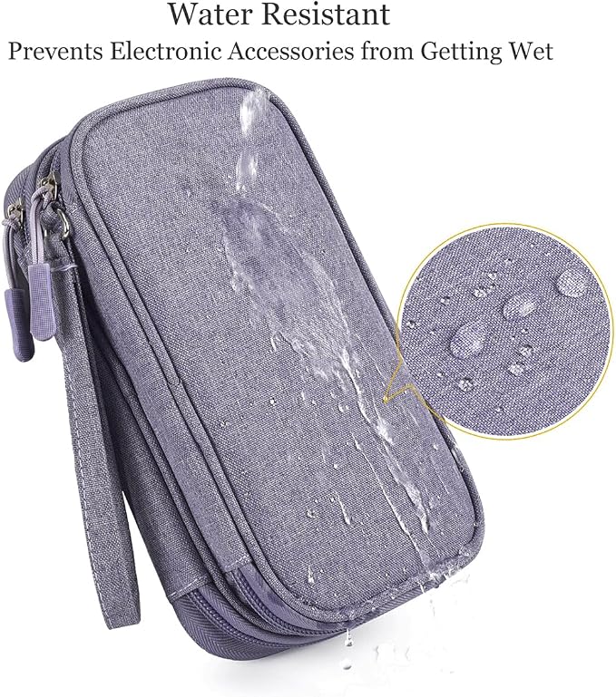 CAAORDKSO Cord Organizer Bag, Travel Cable Organizer Case Waterproof Accessories Pouch with Handle, Travel Electronic Carrying Bag for Cable, Cord, Charger, Phone, Power Bank, Earphone(Purple, Medium) - Image 2