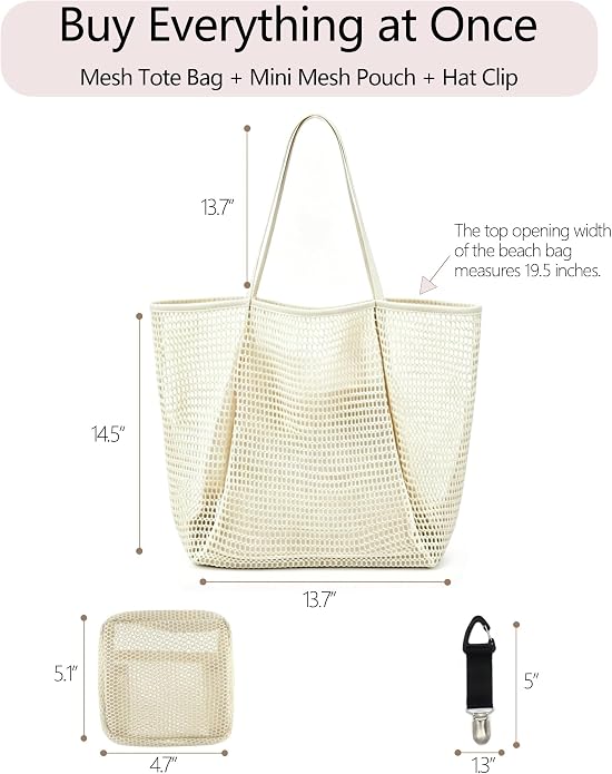 Beach Bag, Mesh Tote Bag for Women, Pool Bag for Travel, Shoulder Bag for Beach Picnic, Hobo Women Casual Foldable Handbag - Image 2