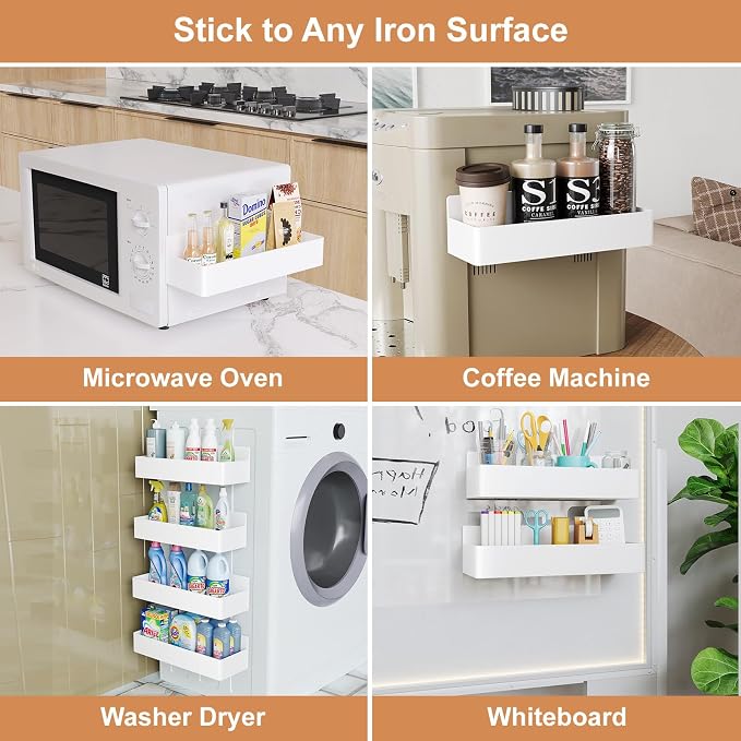 Mystozer Magnetic Spice Rack for Refrigerator, Kitchen Organizer and Storage Shelf, White (4 Pack)… - Image 5