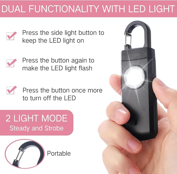Tellegloww 6 Pcs 130 dB Personal Safety Alarm for Women, Personal Alarm Keychains Loud Siren with LED Strobe Light & Low Battery Notice Rechargeable Self Defense Keychain for Mom(Multicolor,Snap) - Image 4