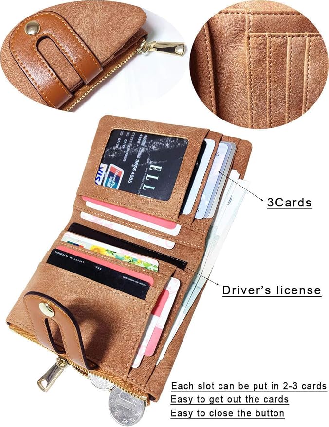 AOXONEL Women's Rfid Small Bifold Leather Wallet Ladies Mini Zipper Coin Purse id card Pocket,Slim Compact Thin - Image 2