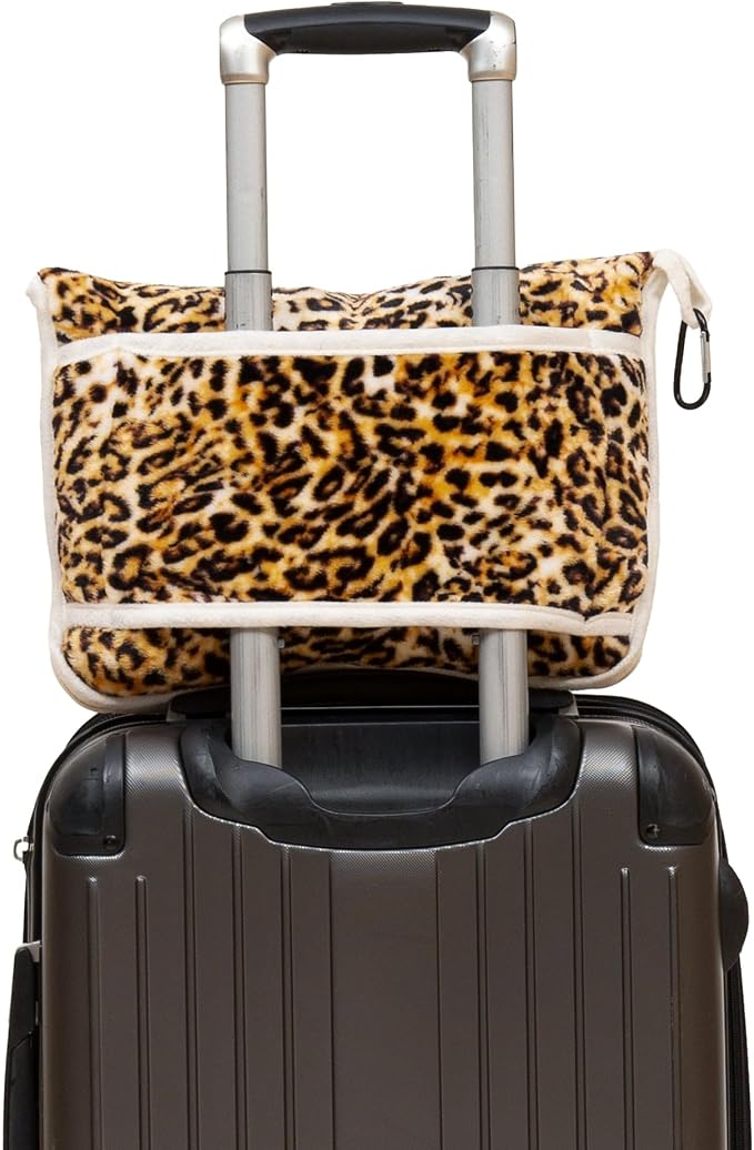Carstens, Inc. Travel Blanket, Premium Compact 2-in-1 Airplane Blanket/Pillow, Leopard Print - Image 3