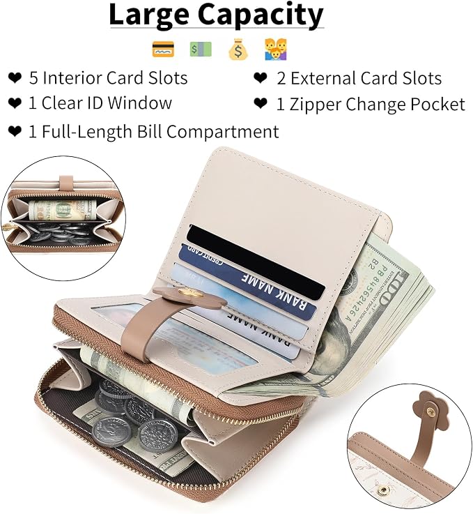 Small Wallet for Women Rfid Bifold Leather Card Holder Wallet With Zipper Pocket - Image 4