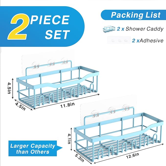 EUDELE Shower Caddy 2 Pack, Adhesive Shower Organizer for Home Decor & Kitchen Organizers, No Drilling, Rustproof Stainless Steel Bathroom Shelves - Image 7