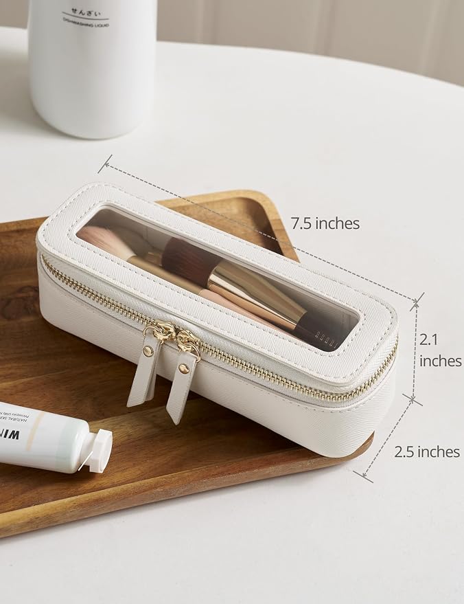 Slim Makeup Brush Bag Travel Clear Toiletry Bag for Women Cute White Make Up Bag for Traveling Cosmetic Bag Organizer Waterproof Tansparent Beauty Makeup Case - Image 5