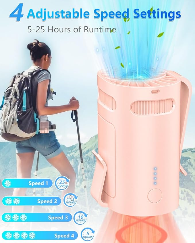 Waist Fan Clip on-Mini Lightweight Portable Fans Rechargeable Under Shirt Belt Pants Body Fans that Blow Cold Air,Waistband Cooling Fan,Powerful Small Personal Hanging Neck Cooler AC Travel Black - Image 2