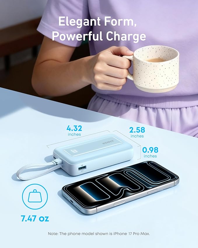 Anker Power Bank,10,000mAh 30W with USB-C Travel Essential Portable Charger | 30W Portable Charger with USB-C Input and Output, Travel-Essential Phone Power Bank for iPhone 17 / 16, Galaxy, and More - Image 6