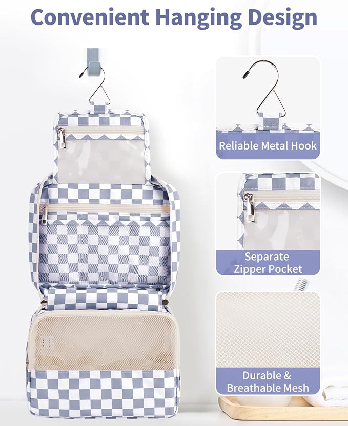 Narwey Small Hanging Travel Toiletry Bag for Women, Travel Bag for Toiletries, Makeup Bag Organizer Cosmetic Bags Make Up Bags for Girls - Image 2
