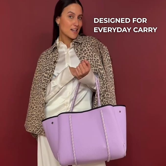 POPUPS Large Neoprene Tote Bag for Women - Everyday Designer Handbag for Travel Work and Beach with Pockets and Zipper Pouch - Image 6