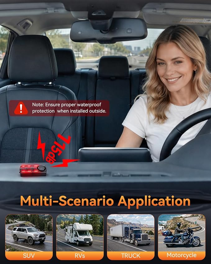 Upgraded 115dB Car Alarm System, Anti-Theft Vibration Sensor Alarm with Ultra-Bright Red Warning Light, Wireless Remote Anti Theft Vehicle Device, for Car, RV, SUV, Truck. - Image 8