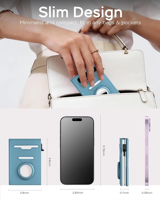 RFID Wallet for Women with AirTag Holder - Slim Small Trifold Wallets Anti-Theft Pop up Card Holder for Air Tag, Front Pocket, Minimalist, Premium Leather, Ultra Thin, ID Window, Cash Slot - Image 5