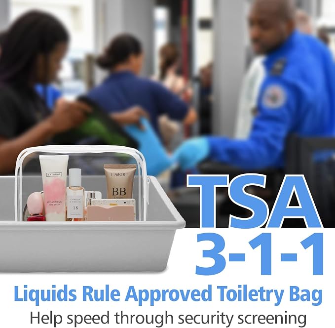 TSA Approved Toiletry Bag - Clear Makeup Bag Travel, 5 Color Medium | Quart Size for Carry-On, Reinforced Seams, Water-resistant, Smooth Metal Zipper, Clear Easy-Check for Airport Hotels, Women - Image 3