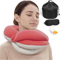 Travel Neck Pillows for Airplanes, Memory Foam 360° Head Support Sleep for Long Flight, Skin-Friendly & Breathable, Kit with Eye Mask, Earplugs and Storage Bag (Adult, Pink, 90+ lbs) by BUYUE